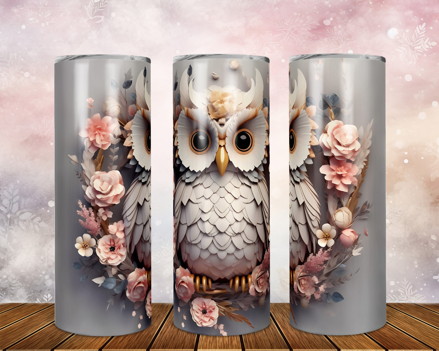 Skinny Tumbler with Straw, 20oz, Owl