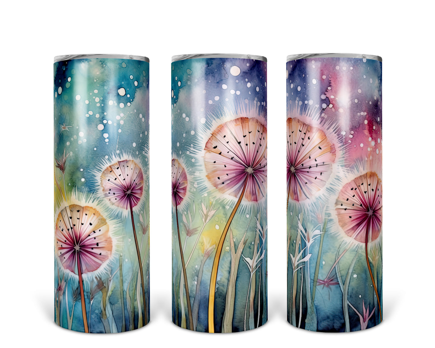 Skinny Tumbler with Straw, 20oz, Dandelions