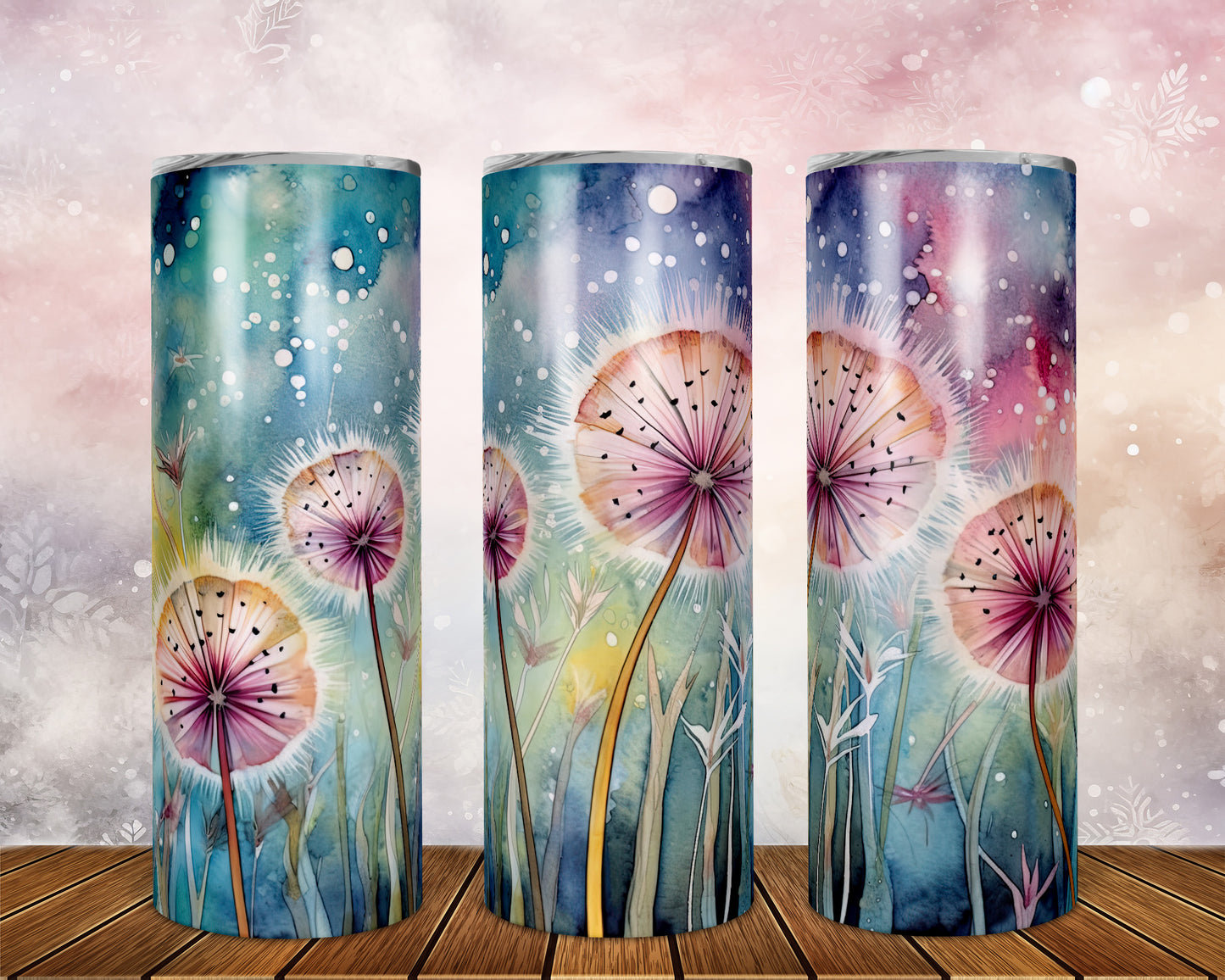 Skinny Tumbler with Straw, 20oz, Dandelions