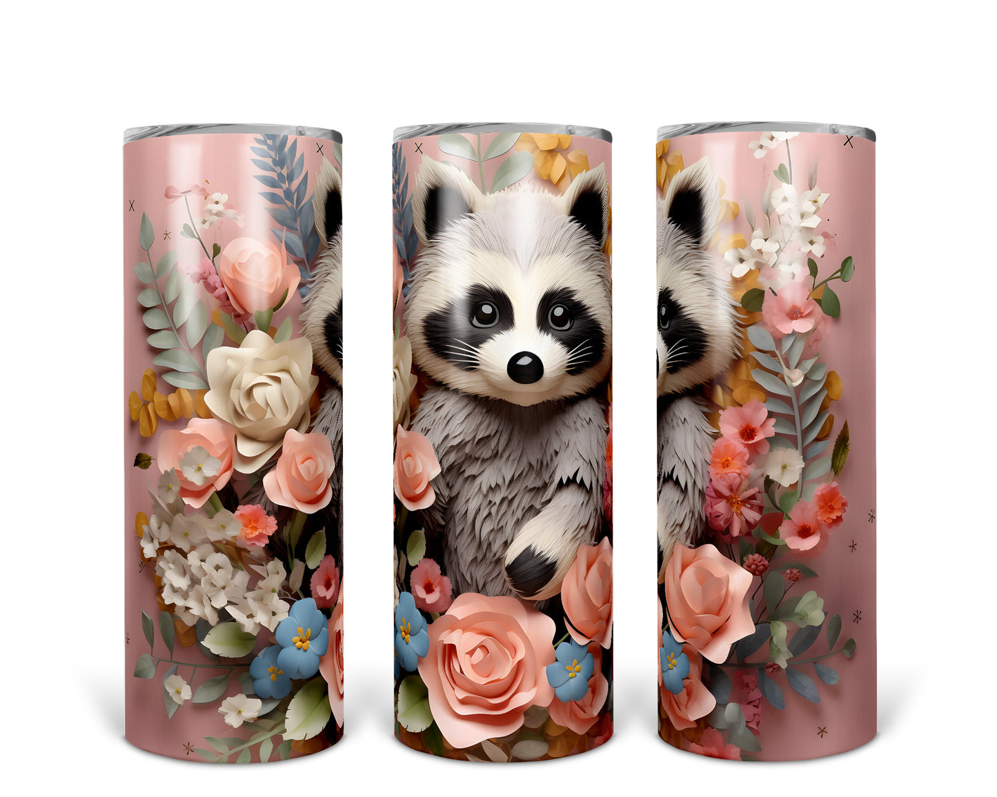 Skinny Tumbler with Straw, 20oz, Racoon