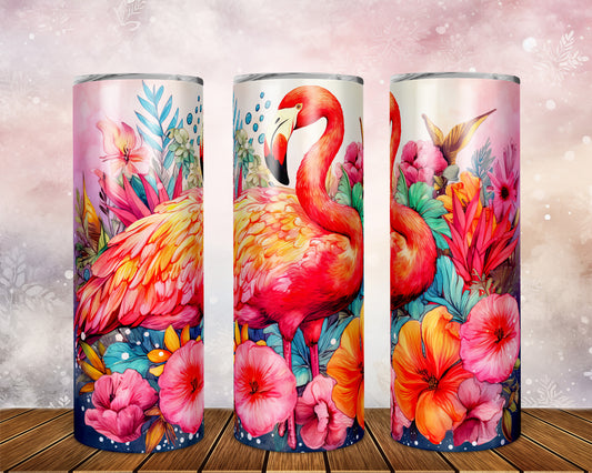 Skinny Tumbler with Straw, 20oz, Flamingo, awd-243