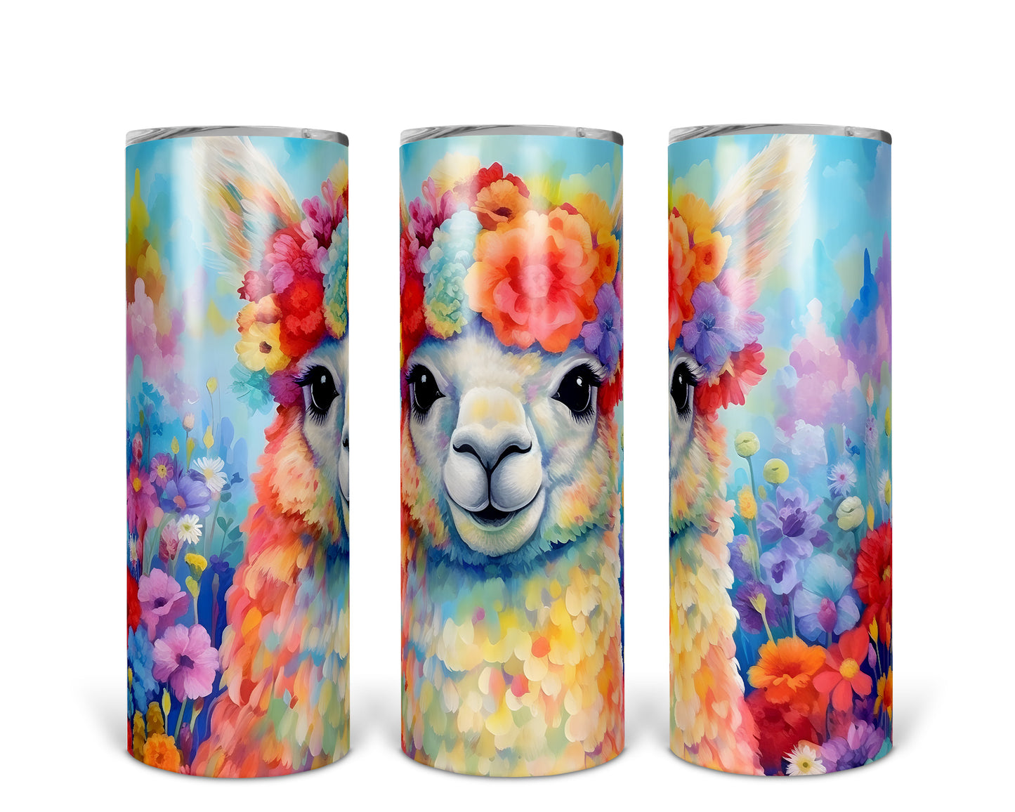 Skinny Tumbler with Straw, 20oz, Llama