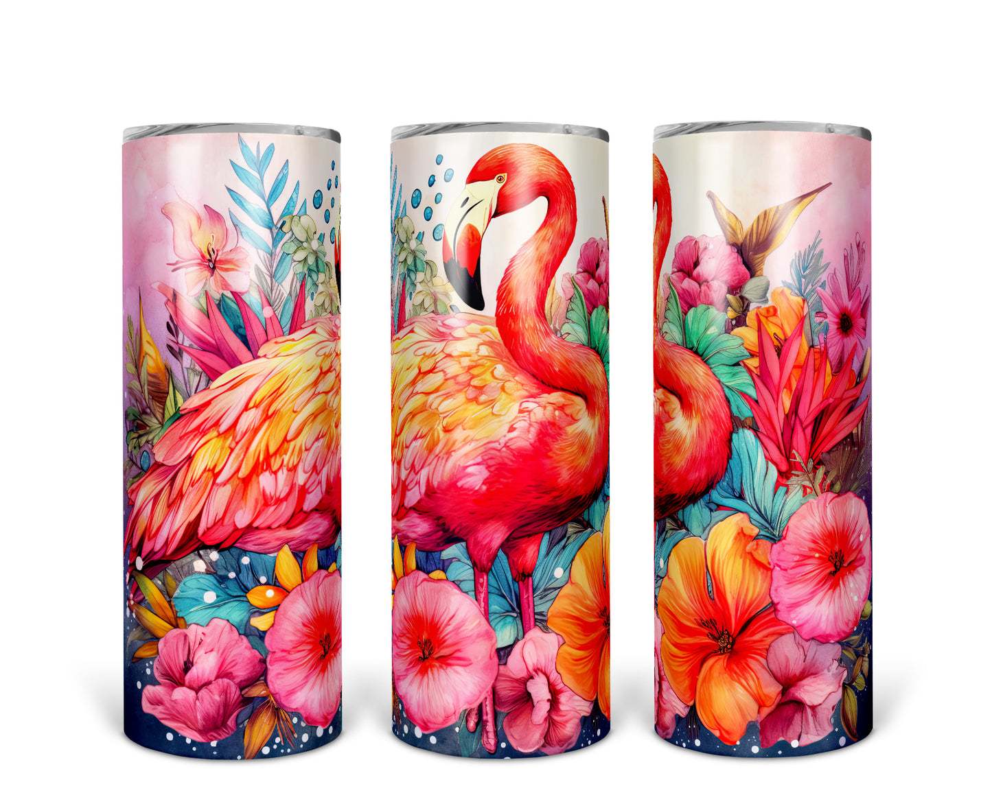 Skinny Tumbler with Straw, 20oz, Flamingo, awd-243