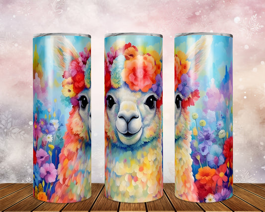 Skinny Tumbler with Straw, 20oz, Llama