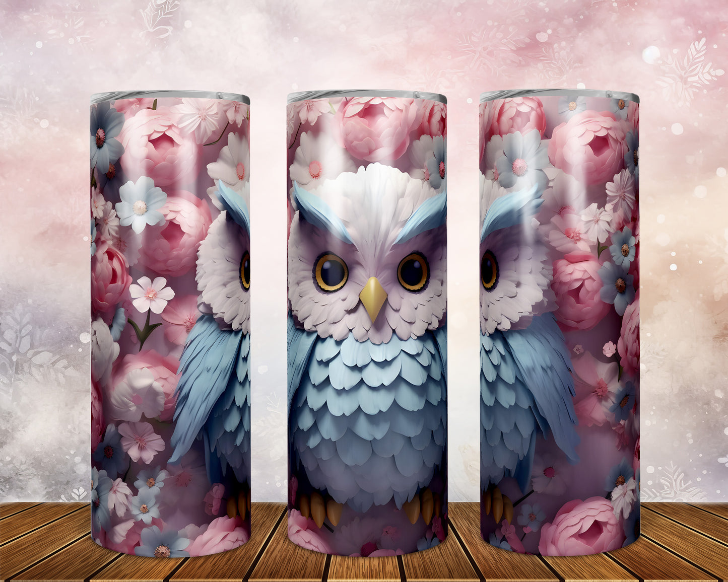 Skinny Tumbler with Straw, 20oz, Owl