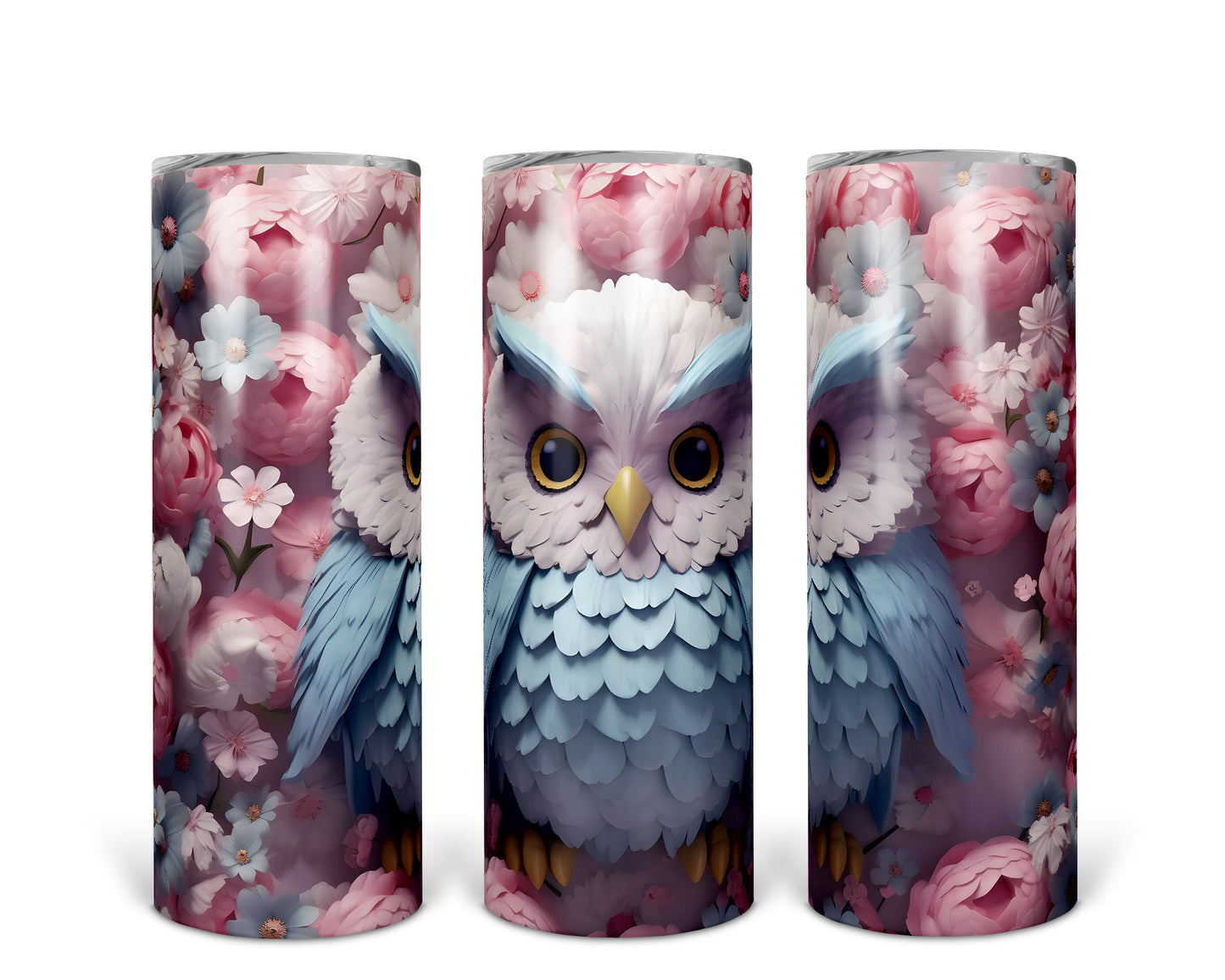 Skinny Tumbler with Straw, 20oz, Owl