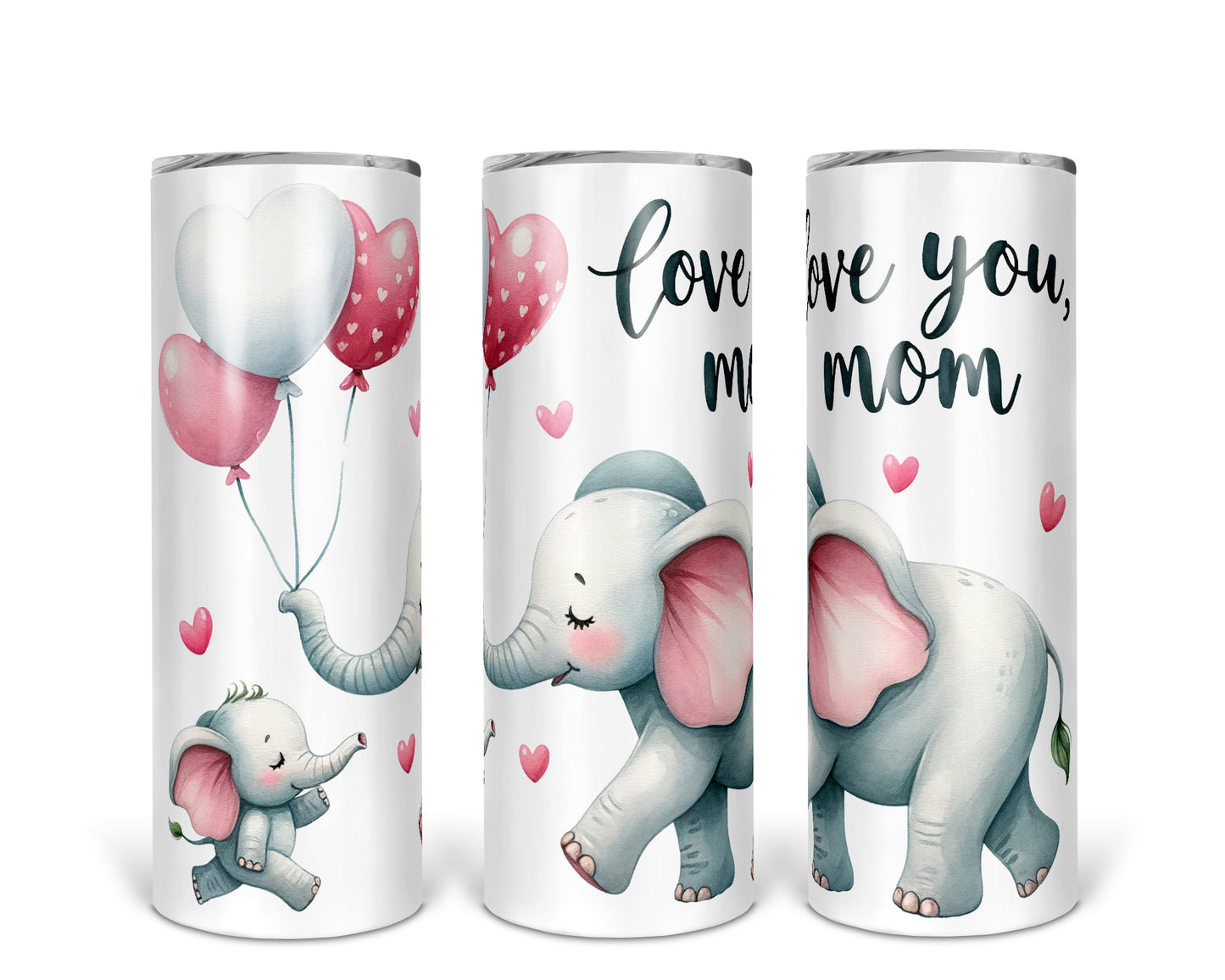 Skinny Tumbler with Straw, 20oz, Elephant, Love You Mum, awd-237