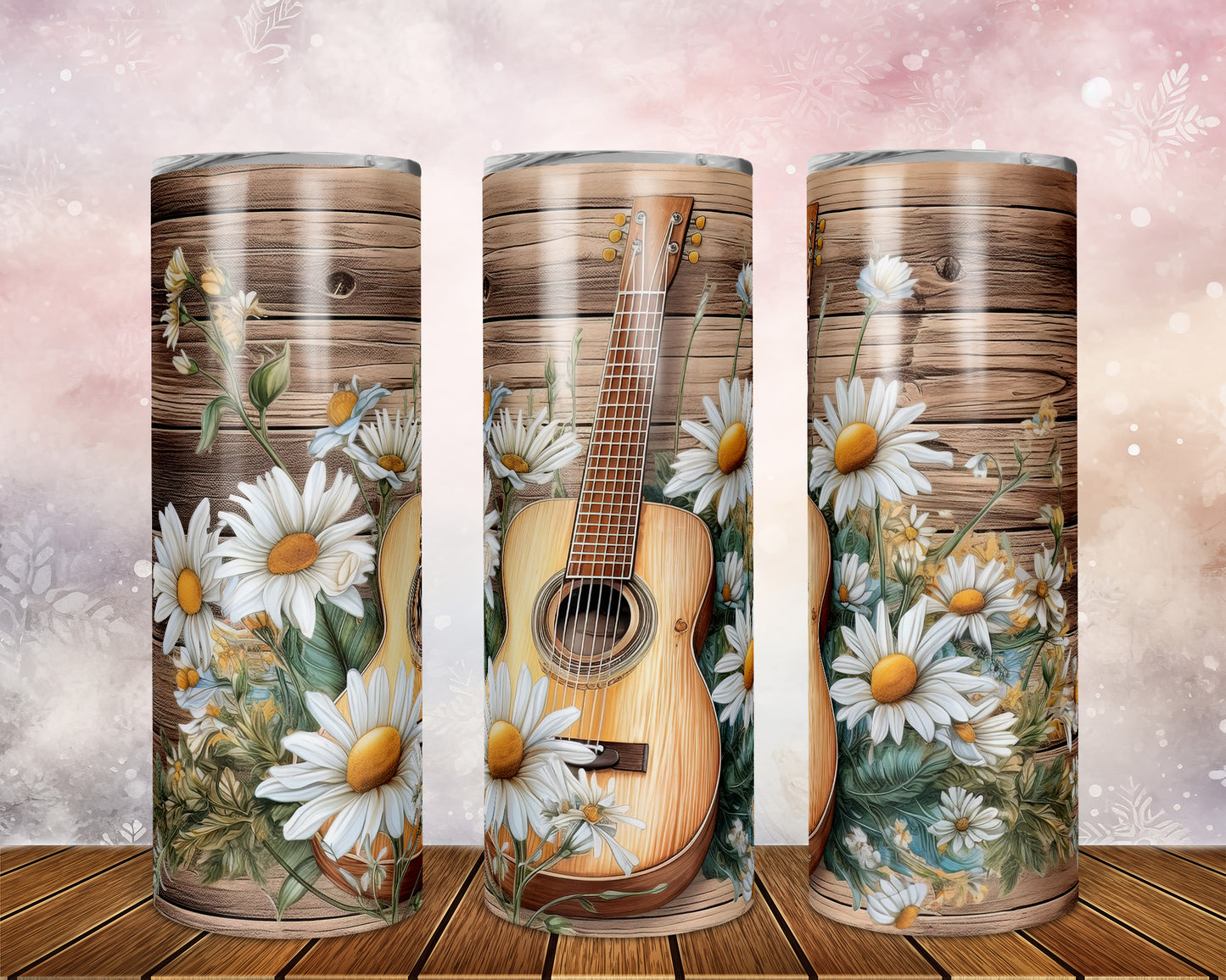 Skinny Tumbler with Straw, 20oz, Guitar with Daisy's, awd-238