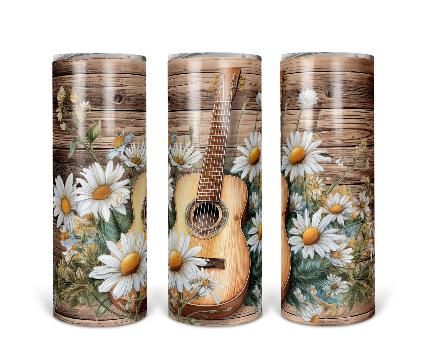 Skinny Tumbler with Straw, 20oz, Guitar with Daisy's, awd-238