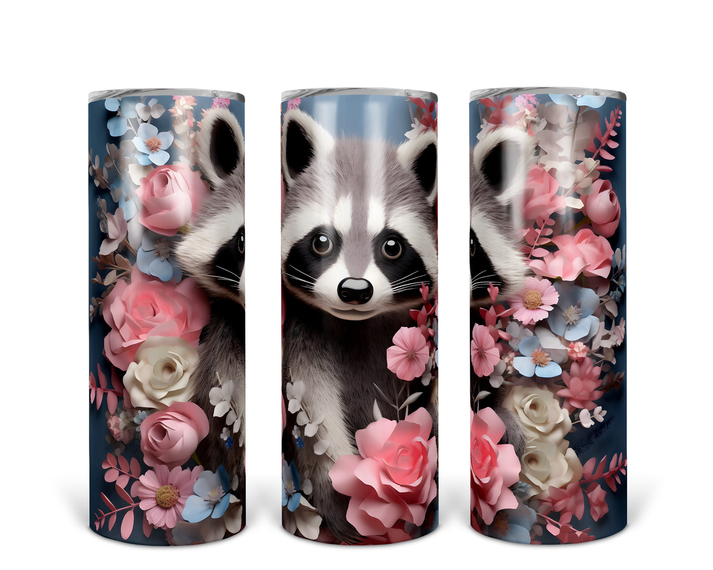 Skinny Tumbler with Straw, 20oz, Racoon