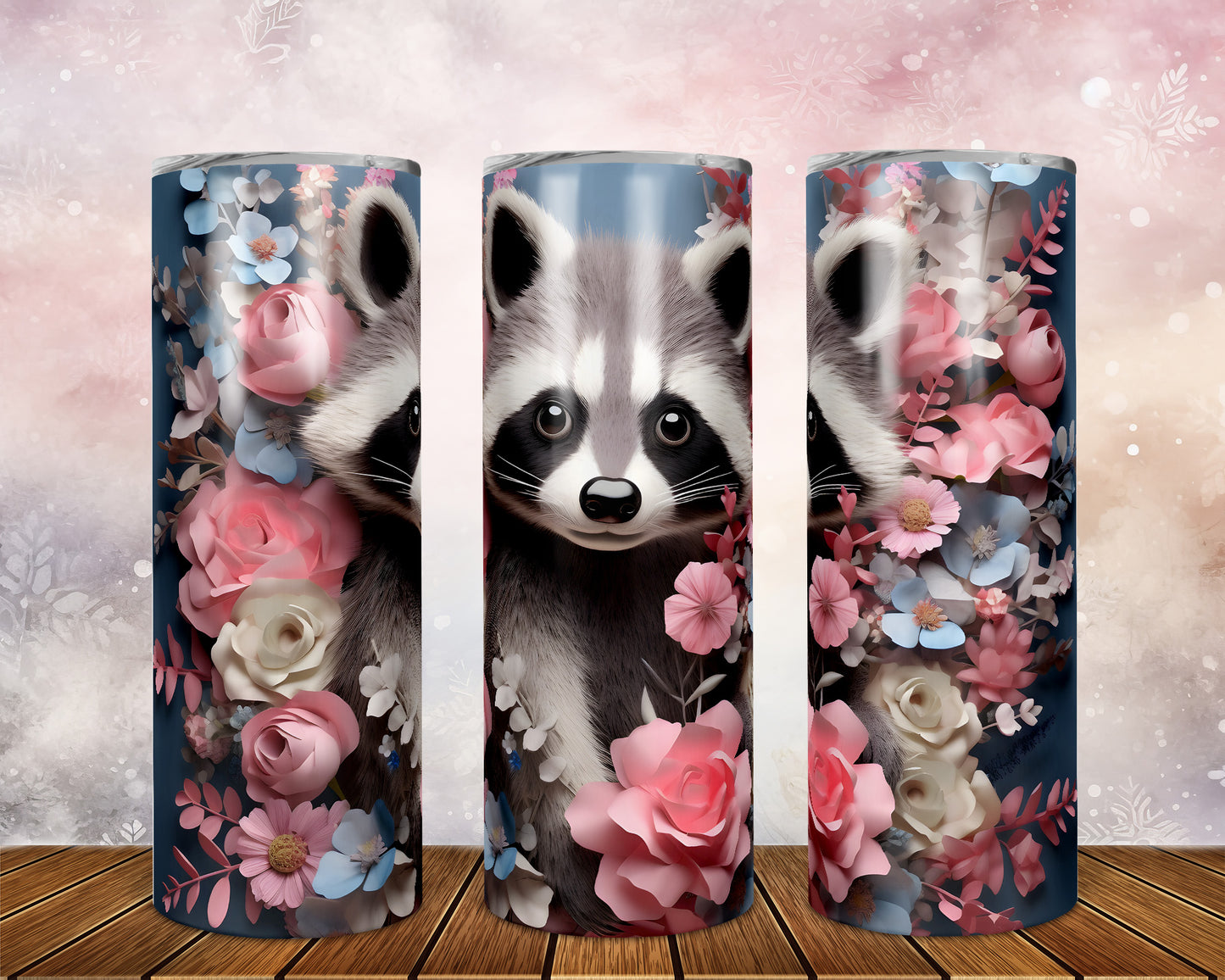 Skinny Tumbler with Straw, 20oz, Racoon