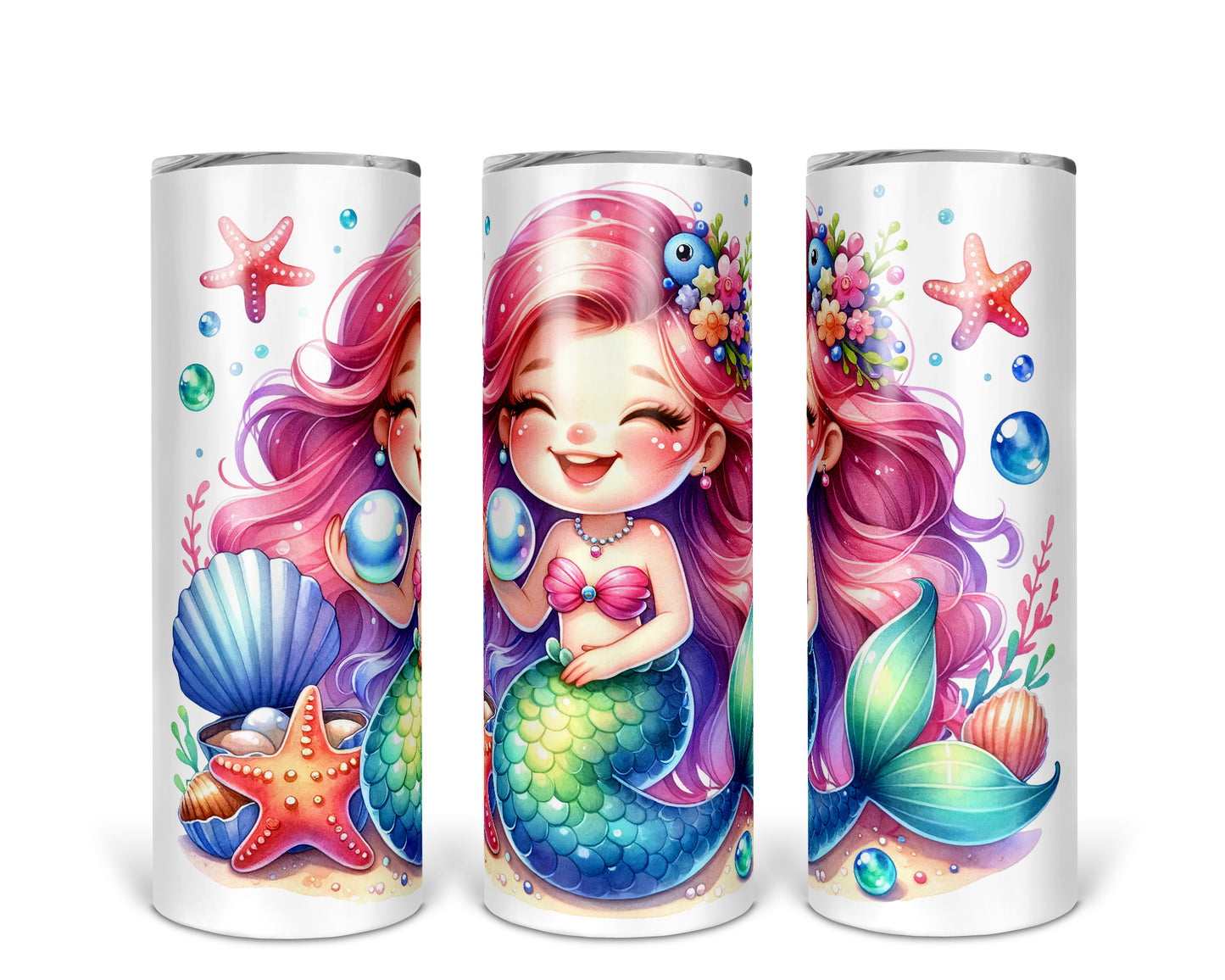 Skinny Tumbler with Straw, 20oz, Mermaid