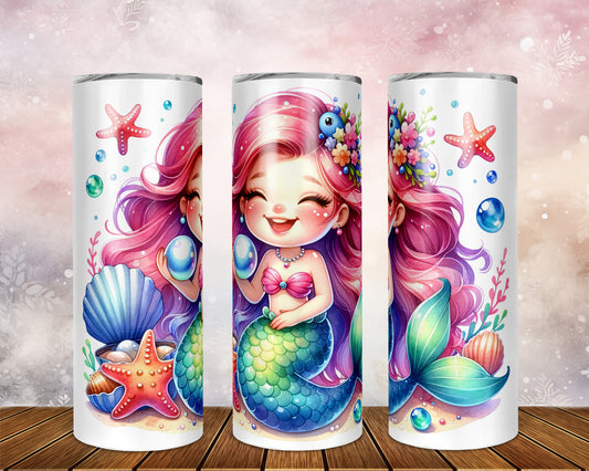 Skinny Tumbler with Straw, 20oz, Mermaid