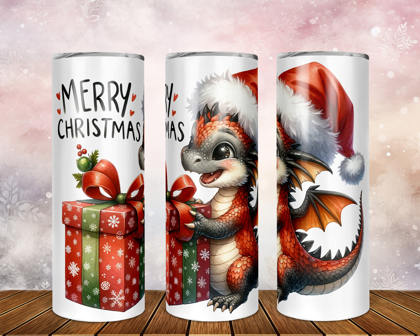 Skinny Tumbler with Straw, 20oz, Christmas Dragon, awd-246