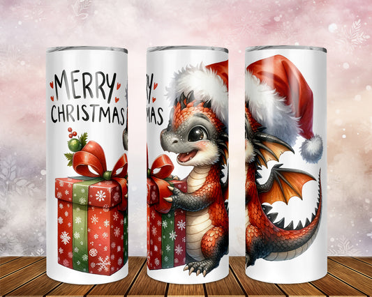 Skinny Tumbler with Straw, 20oz, Christmas Dragon, awd-246