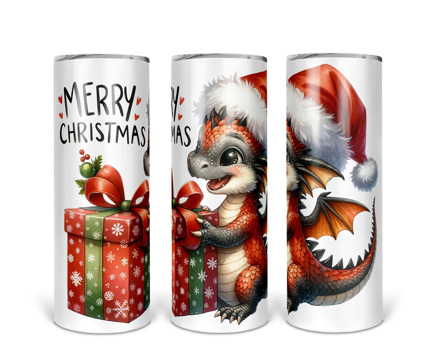 Skinny Tumbler with Straw, 20oz, Christmas Dragon, awd-246