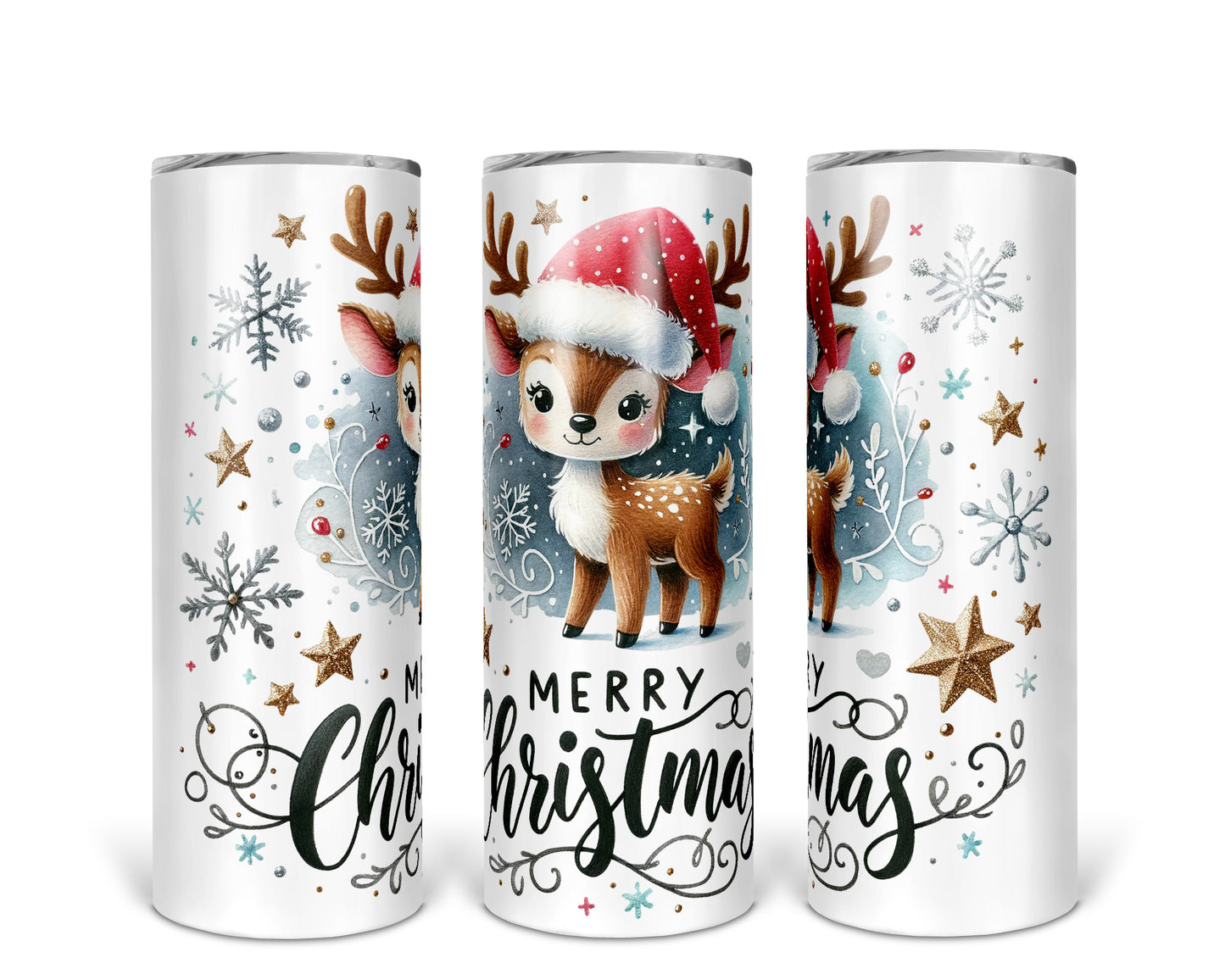 Skinny Tumbler with Straw, 20oz, Reindeer, Merry Christmas