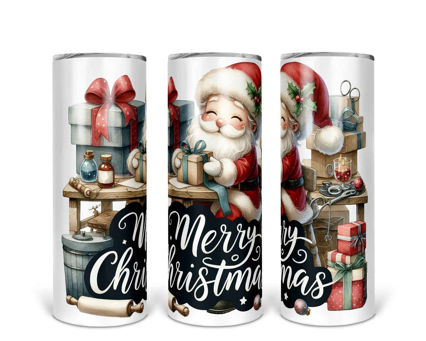 Skinny Tumbler with Straw, 20oz, Merry Christmas, Santa