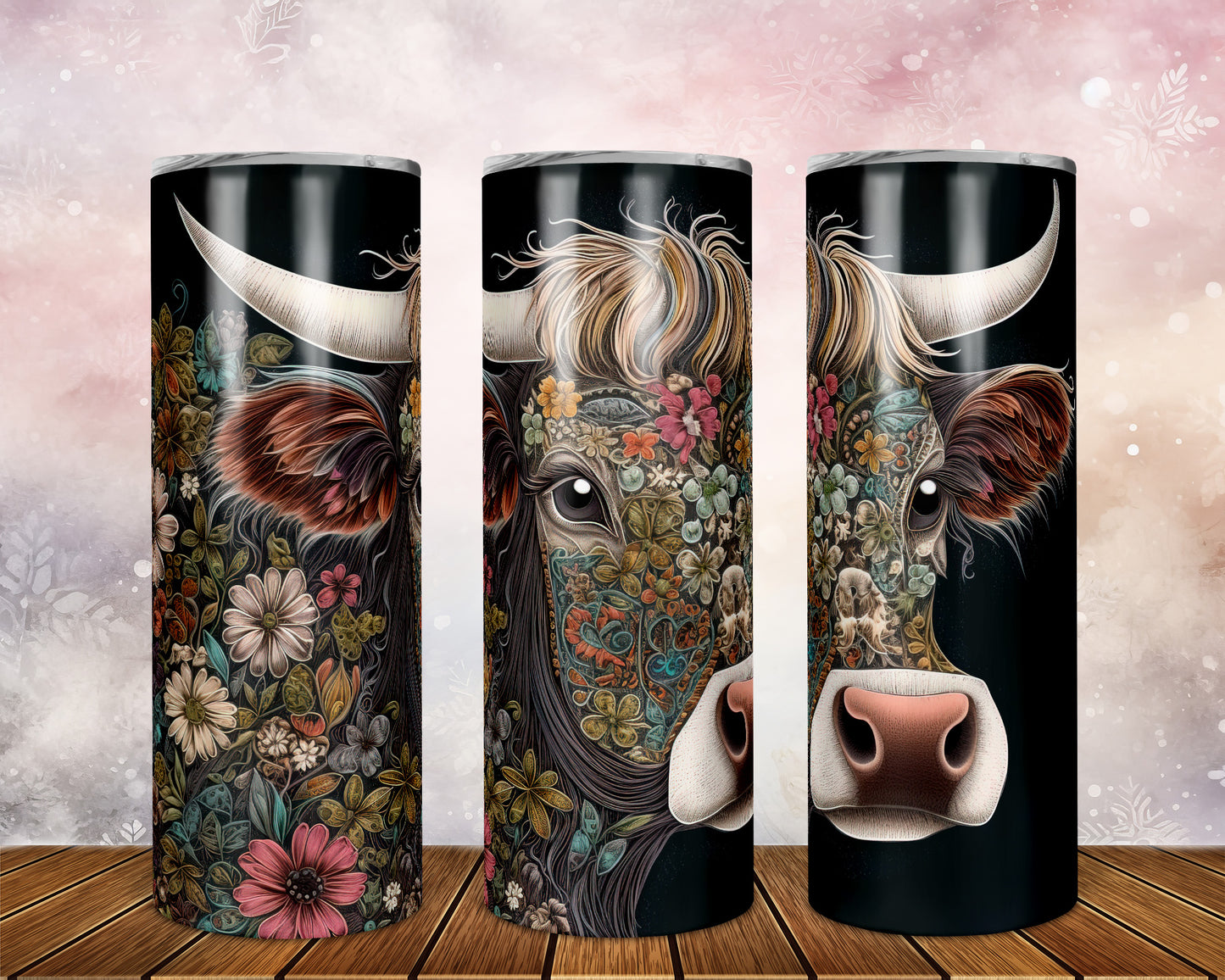 Skinny Tumbler with Straw, 20oz, Highlander Cow, awd-250