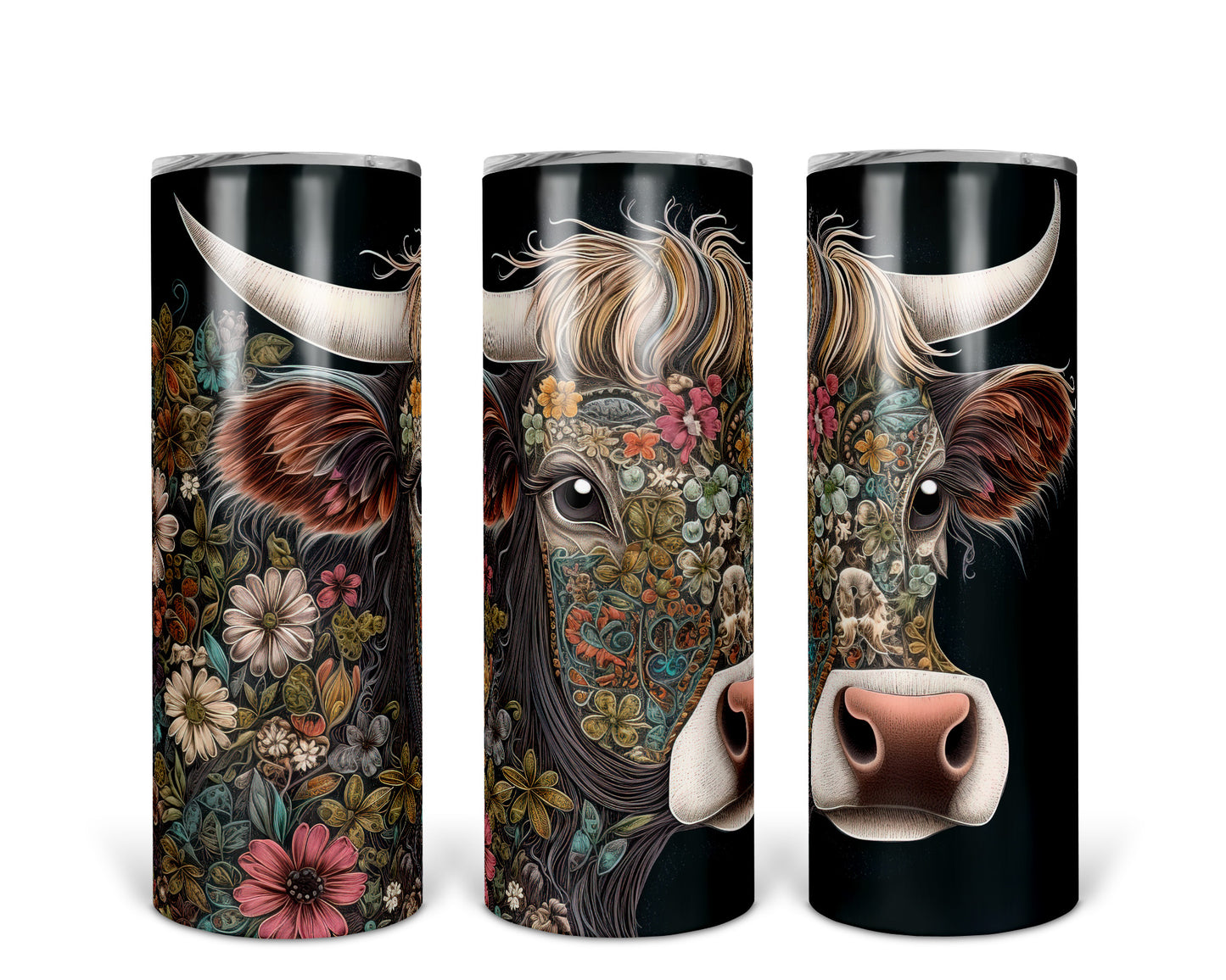 Skinny Tumbler with Straw, 20oz, Highlander Cow, awd-250