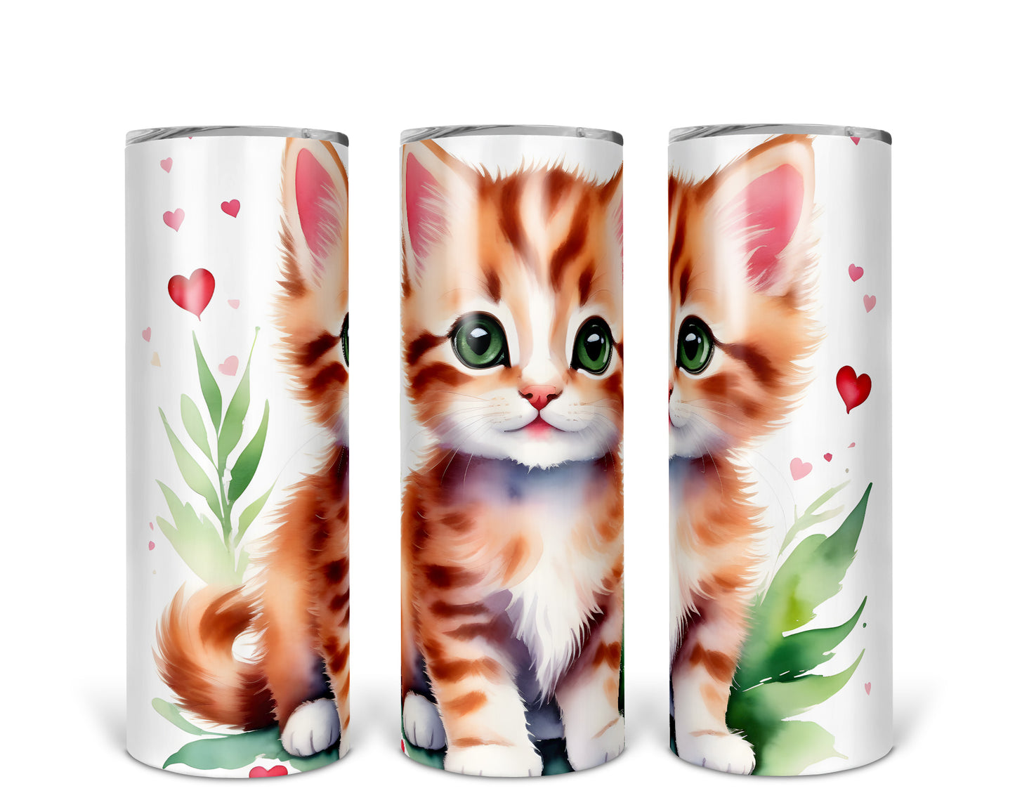 Skinny Tumbler with Straw, 20oz, Cat