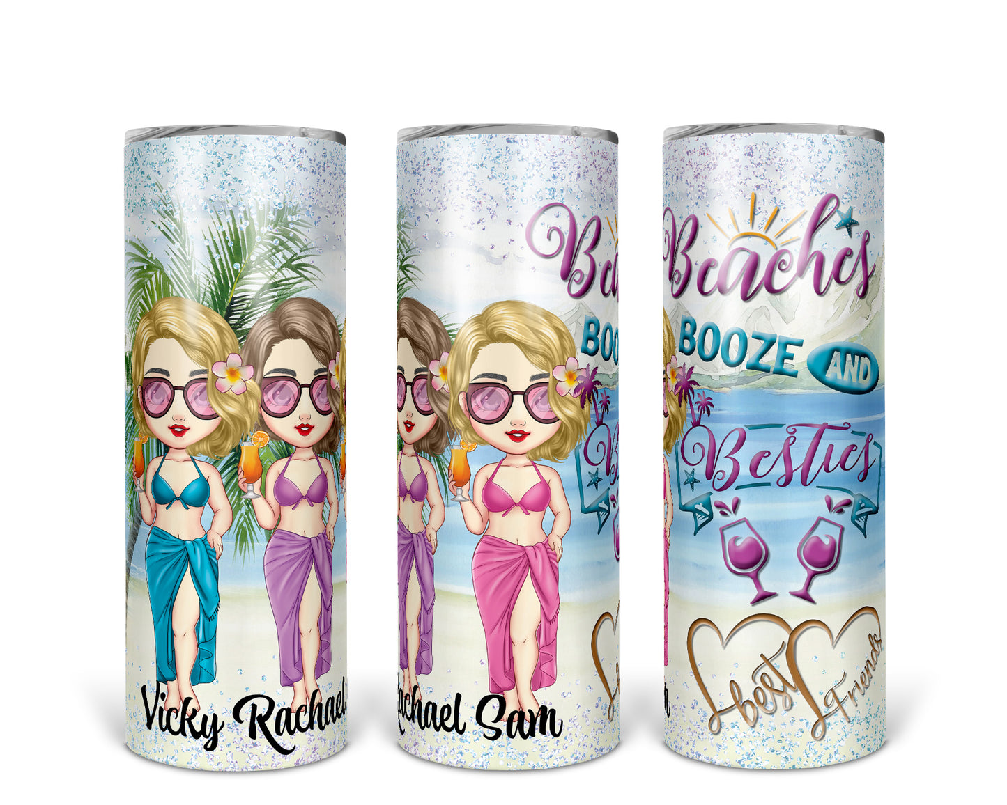 Skinny Tumbler with Straw, 20oz Cruise, Personalized, Boozes Beach and Besties