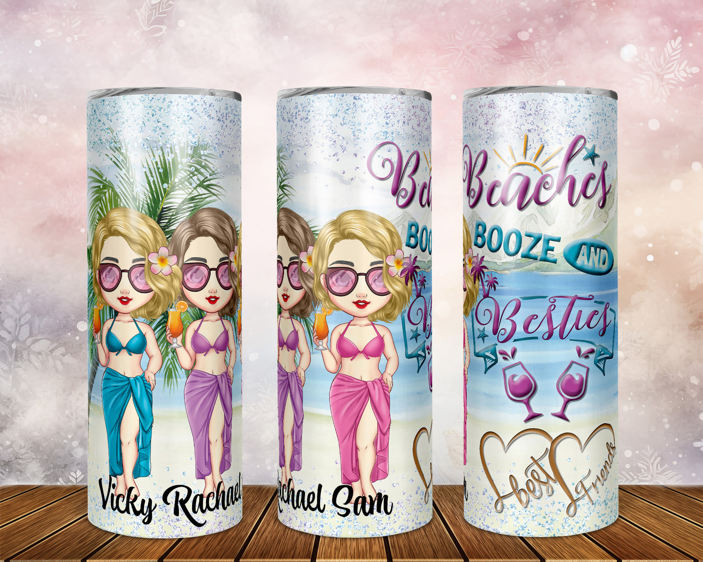 Skinny Tumbler with Straw, 20oz Cruise, Personalized, Boozes Beach and Besties