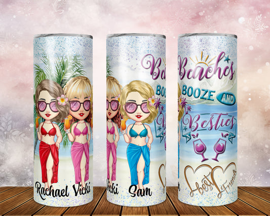 Skinny Tumbler with Straw, 20oz Cruise, Personalized, Boozes Beach and Besties