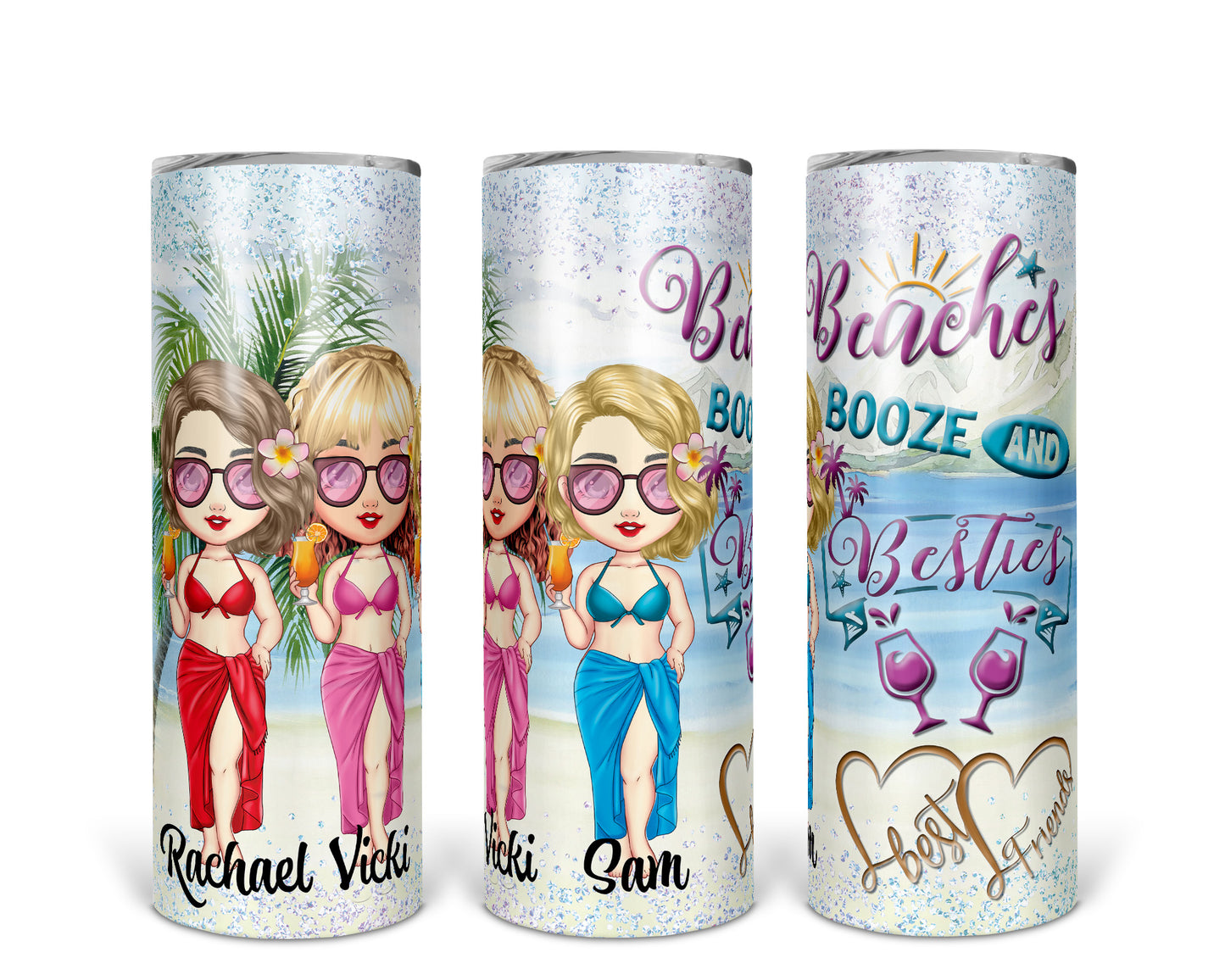 Skinny Tumbler with Straw, 20oz Cruise, Personalized, Boozes Beach and Besties