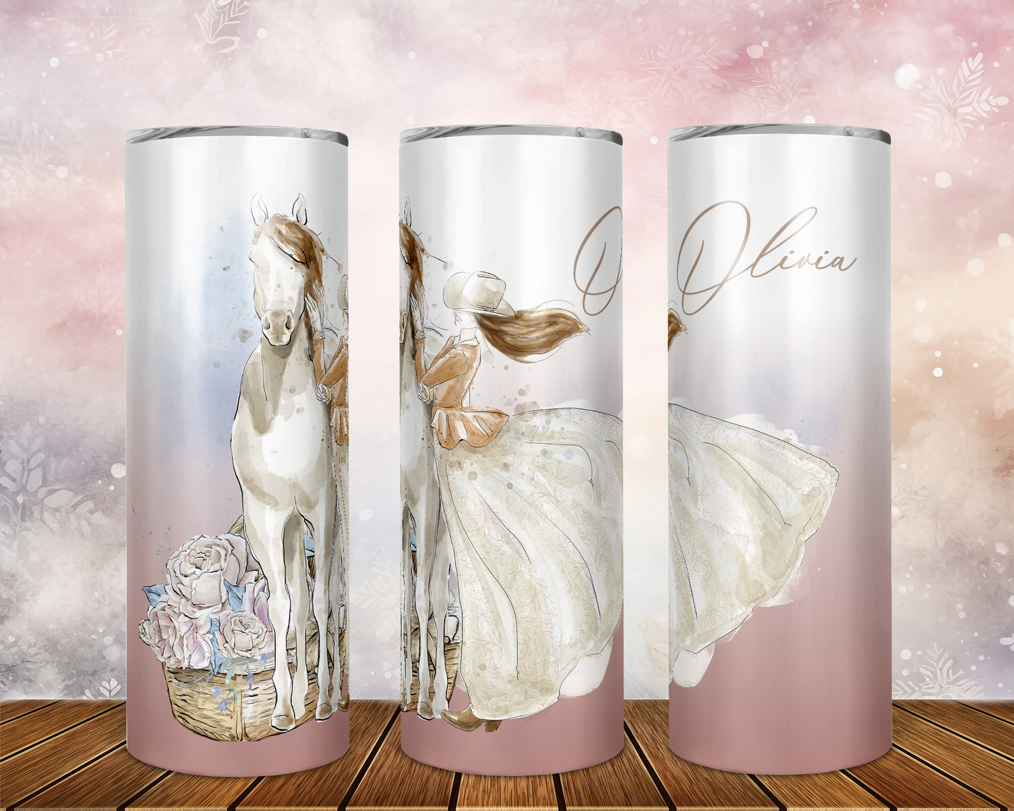 Skinny Tumbler with Straw, 20oz, Personalised Horse and Girl, Western