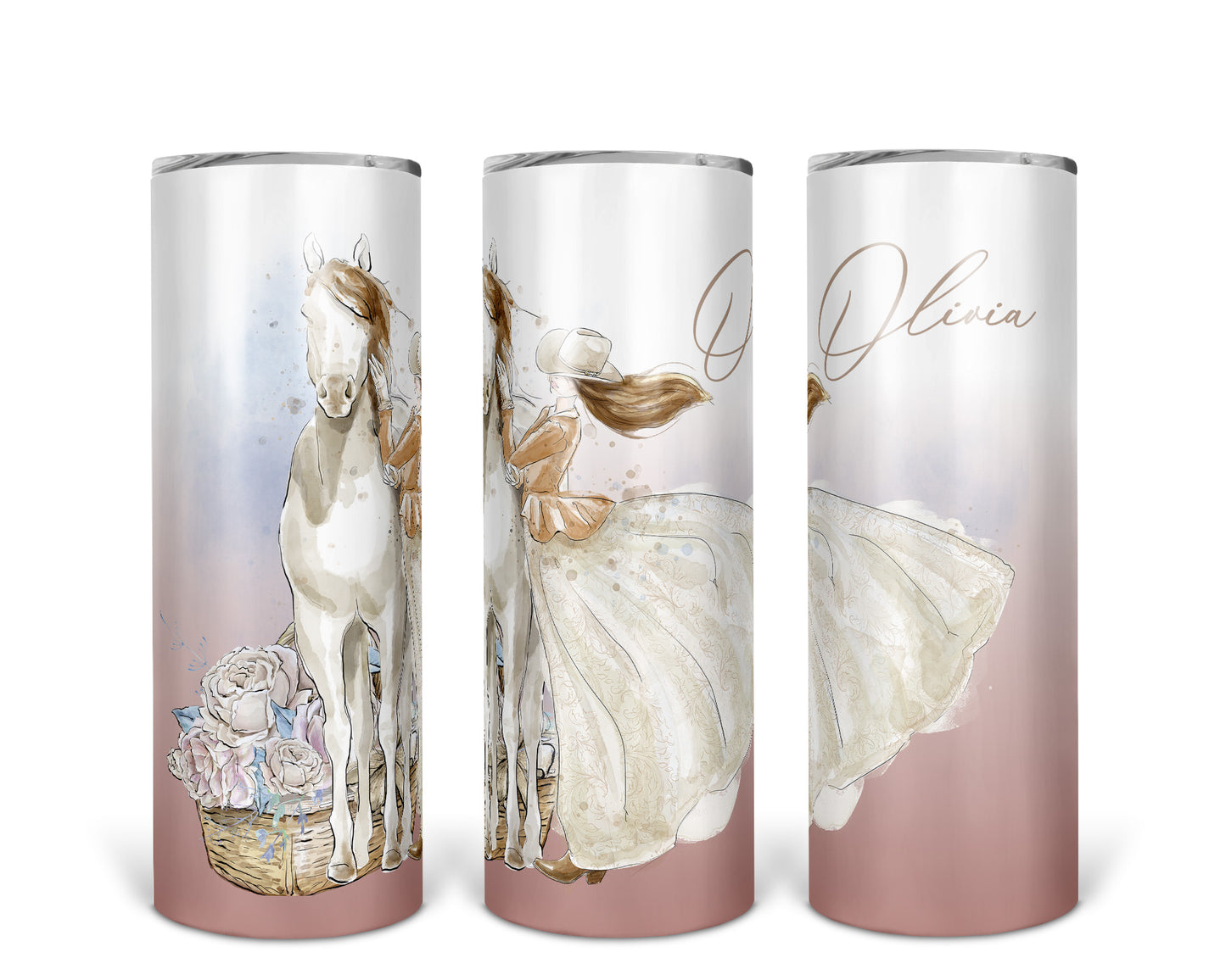 Skinny Tumbler with Straw, 20oz, Personalised Horse and Girl, Western