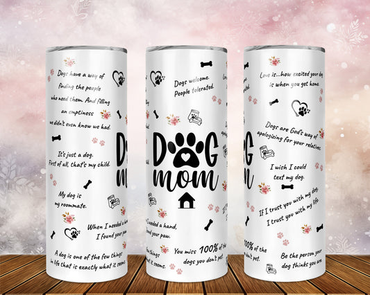 Skinny Tumbler with Straw, 20oz, Dog Mum