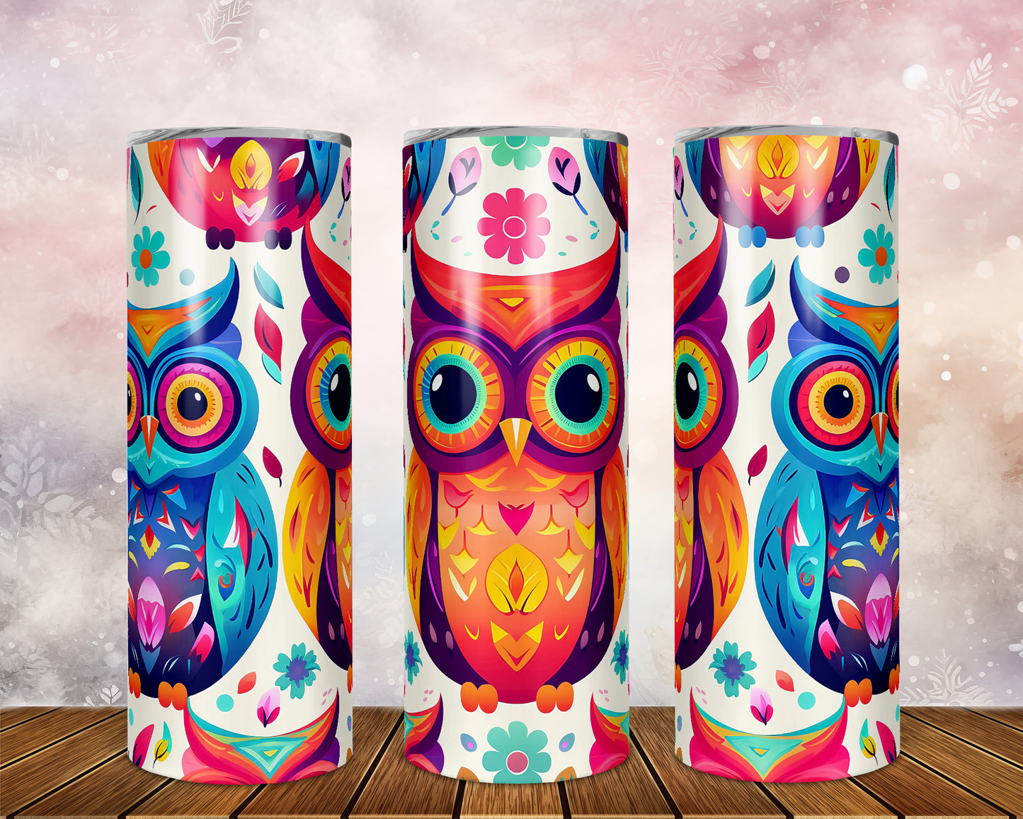 Skinny Tumbler with Straw, 20oz, Owls