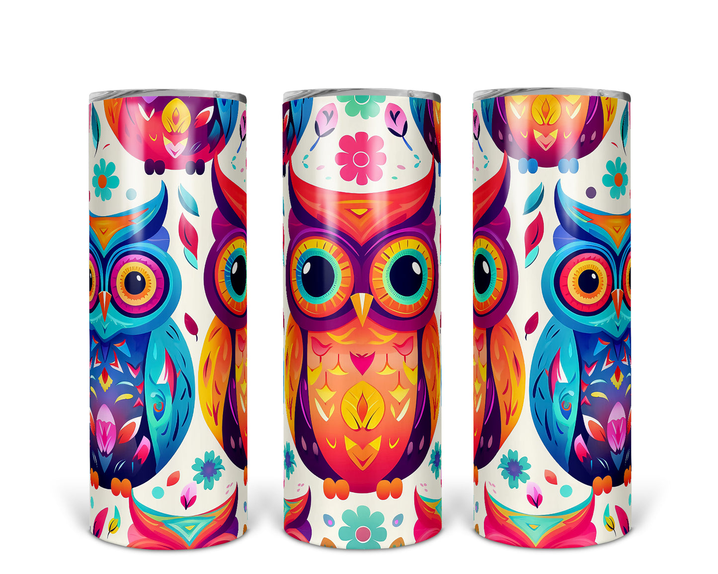 Skinny Tumbler with Straw, 20oz, Owls