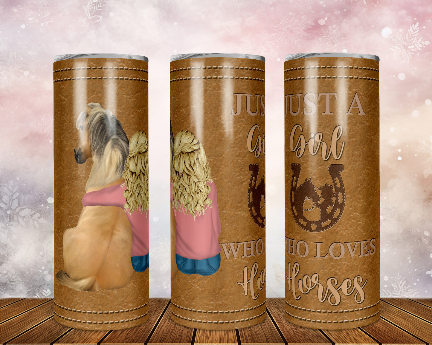 Skinny Tumbler with Straw, 20oz, Personalised, Horse and Girls, Western, Just a Girl Who Loves Horses