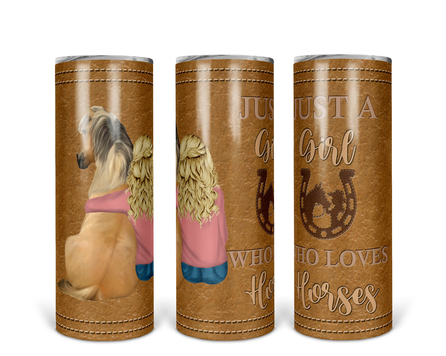 Skinny Tumbler with Straw, 20oz, Personalised, Horse and Girls, Western, Just a Girl Who Loves Horses