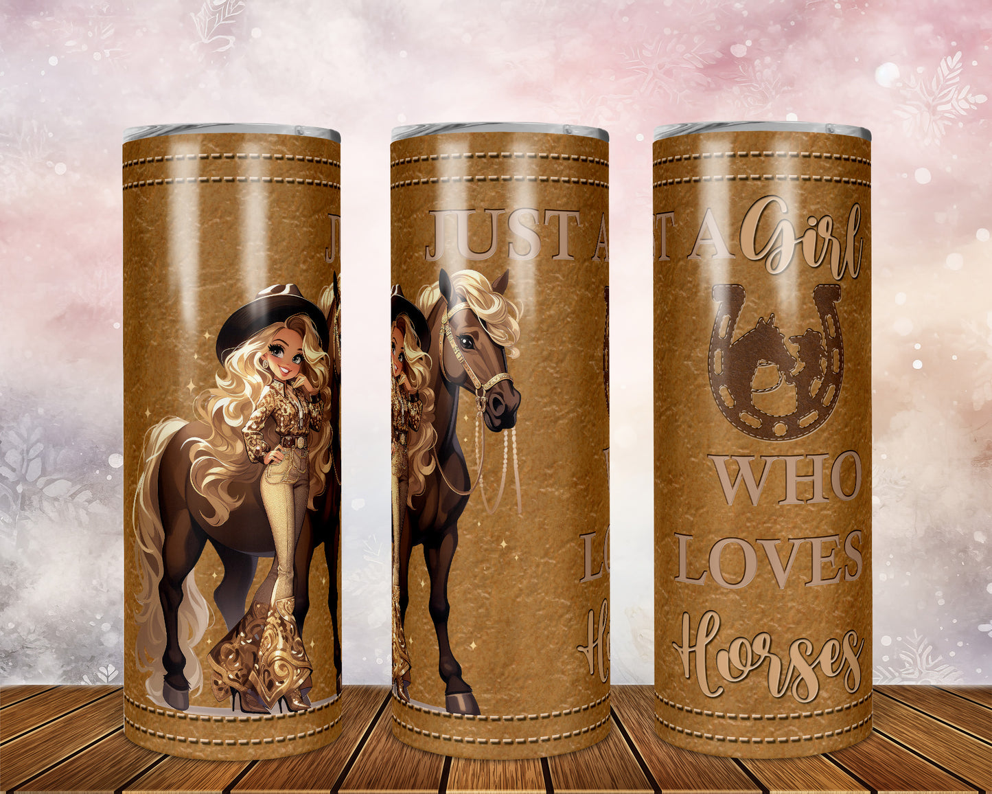 Skinny Tumbler with Straw, 20oz, Personalised, Horse and Girls, Western, Just a Girl Who Loves Horses