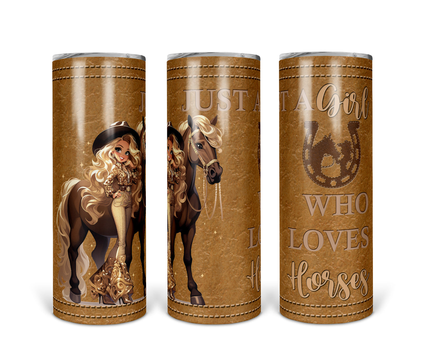 Skinny Tumbler with Straw, 20oz, Personalised, Horse and Girls, Western, Just a Girl Who Loves Horses