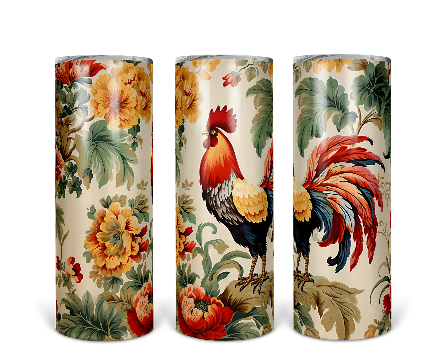 Skinny Tumbler with Straw, 20oz, Rooster