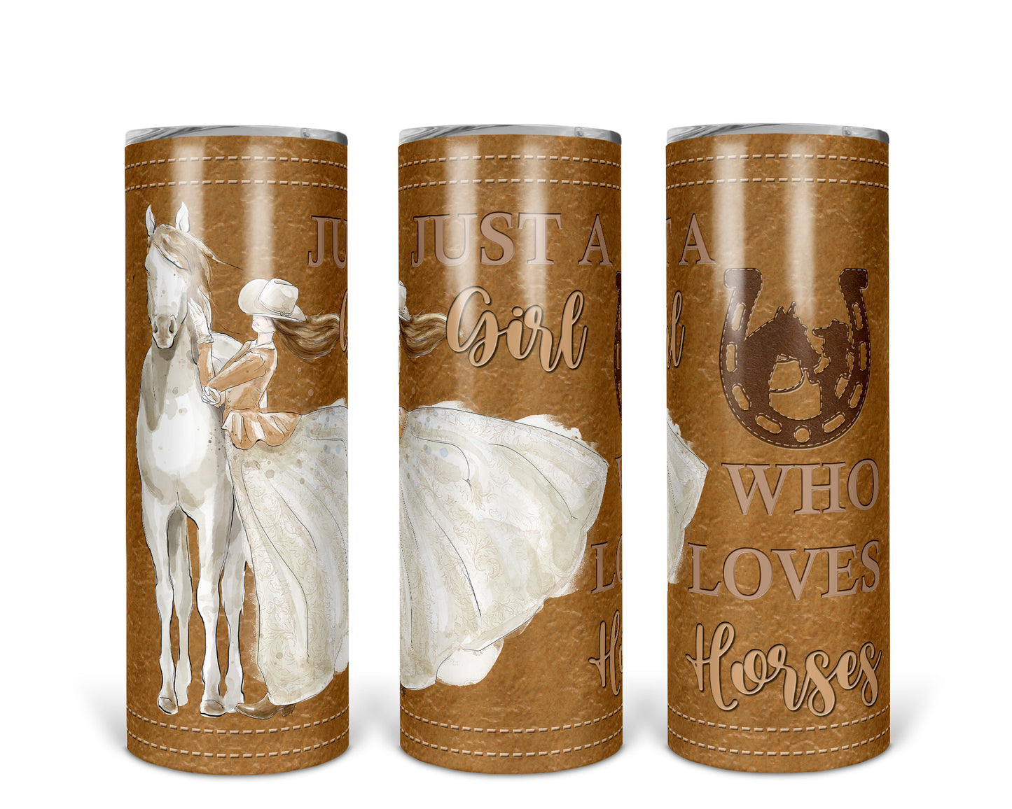 Skinny Tumbler with Straw, 20oz, Personalised, Horse and Girls, Western, Just a Girl Who Loves Horses