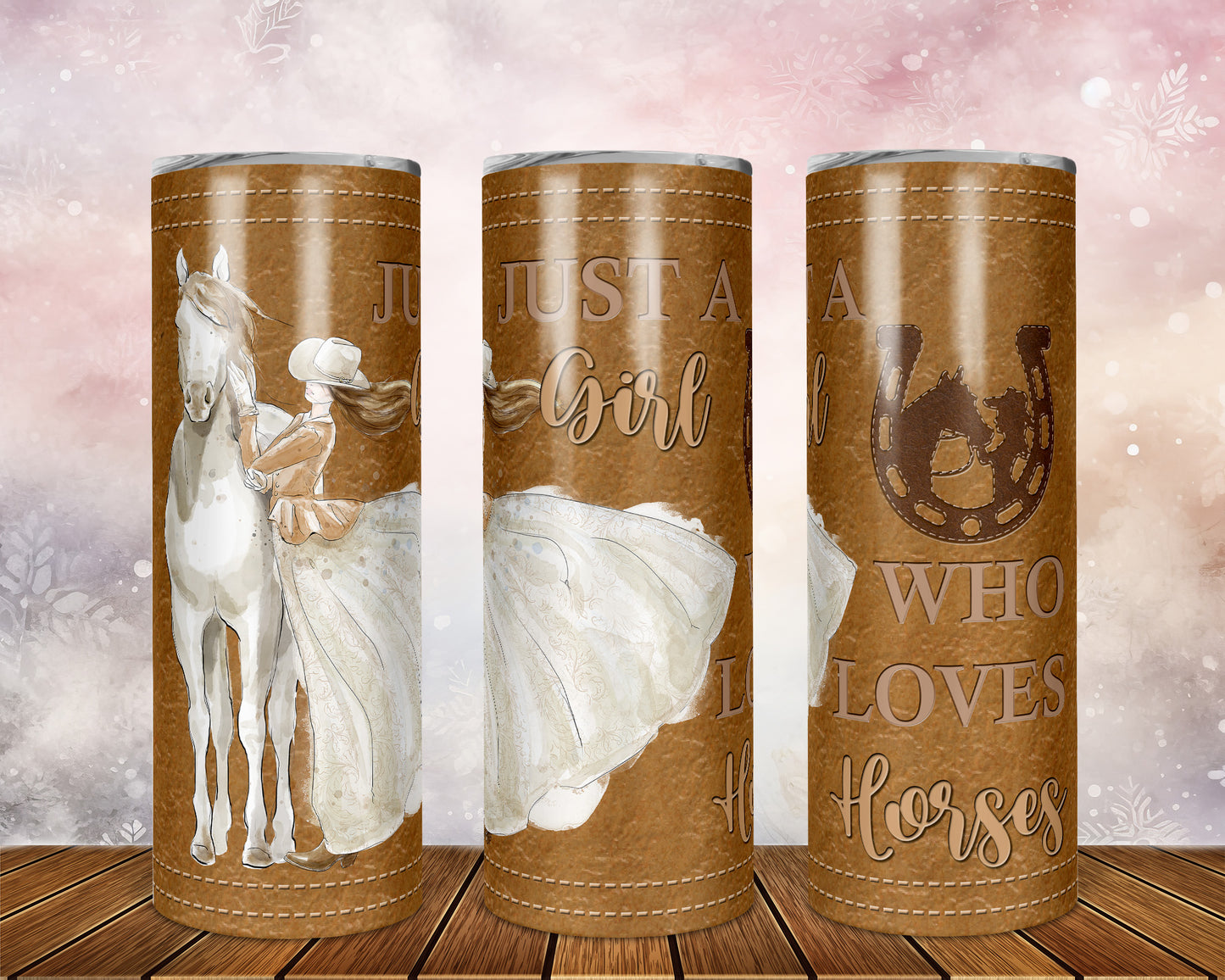 Skinny Tumbler with Straw, 20oz, Personalised, Horse and Girls, Western, Just a Girl Who Loves Horses