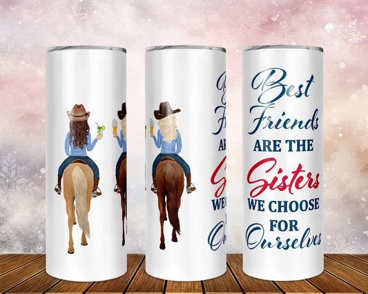 Skinny Tumbler with Straw, 20oz, Personalised, Horse and Girls, Western, Best Friends