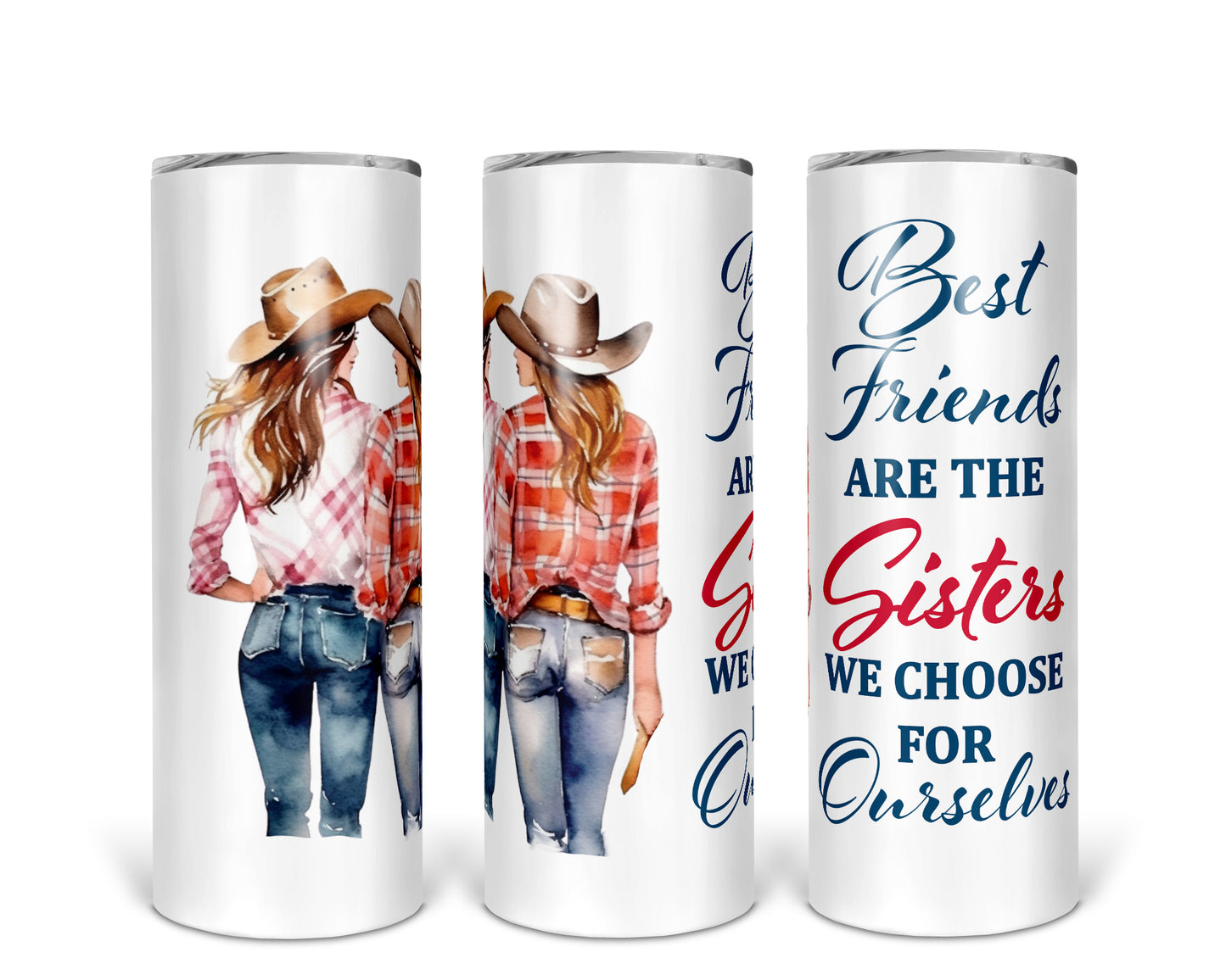 Skinny Tumbler with Straw, 20oz, Personalised, Horse and Girls, Western, Best Friends