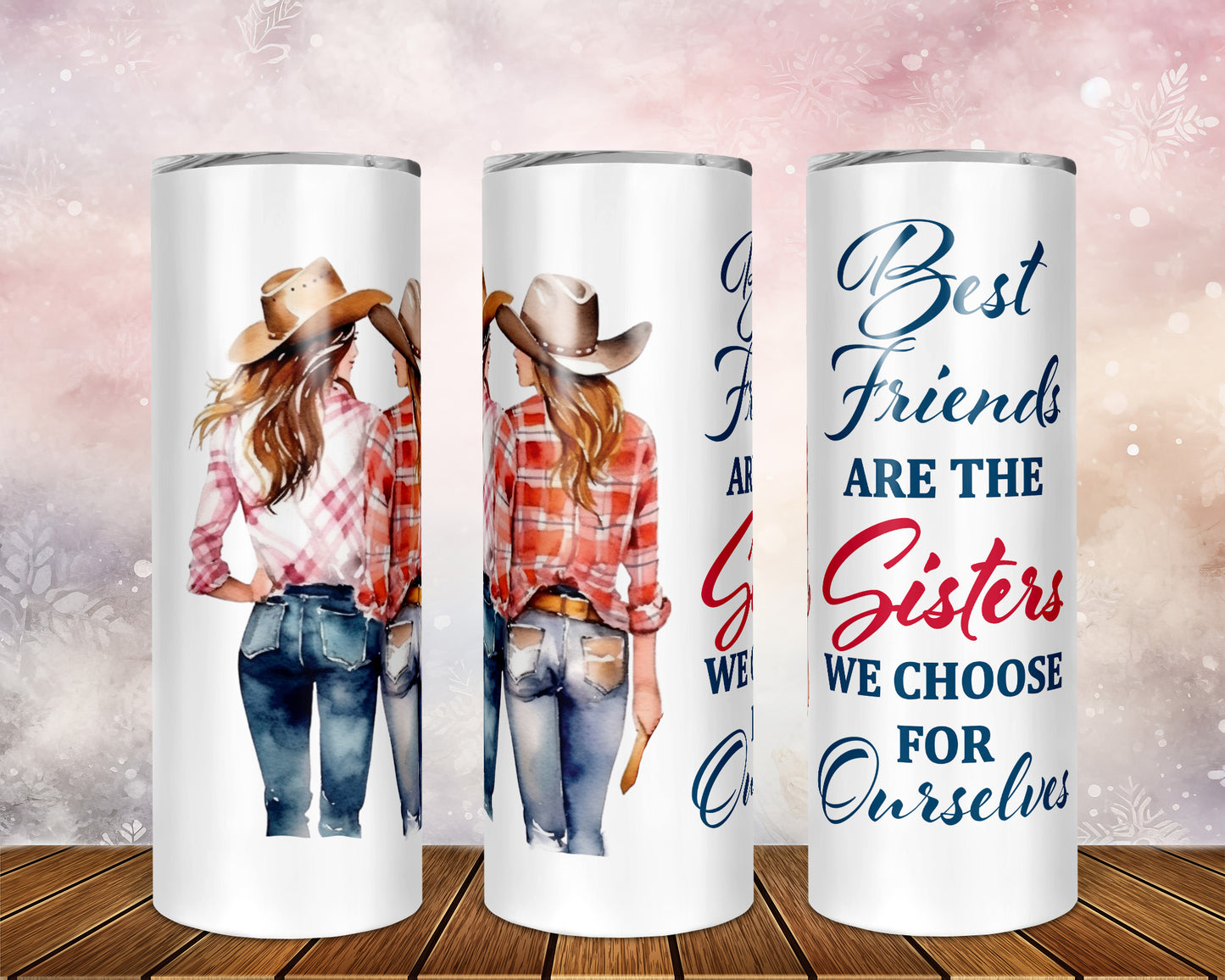 Skinny Tumbler with Straw, 20oz, Personalised, Horse and Girls, Western, Best Friends