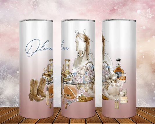 Skinny Tumbler with Straw, 20oz, Personalised, Horse, Western