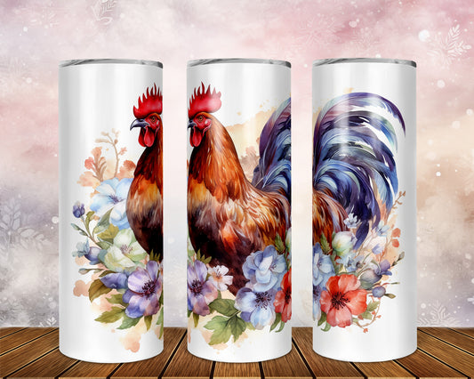 Skinny Tumbler with Straw, 20oz, Rooster