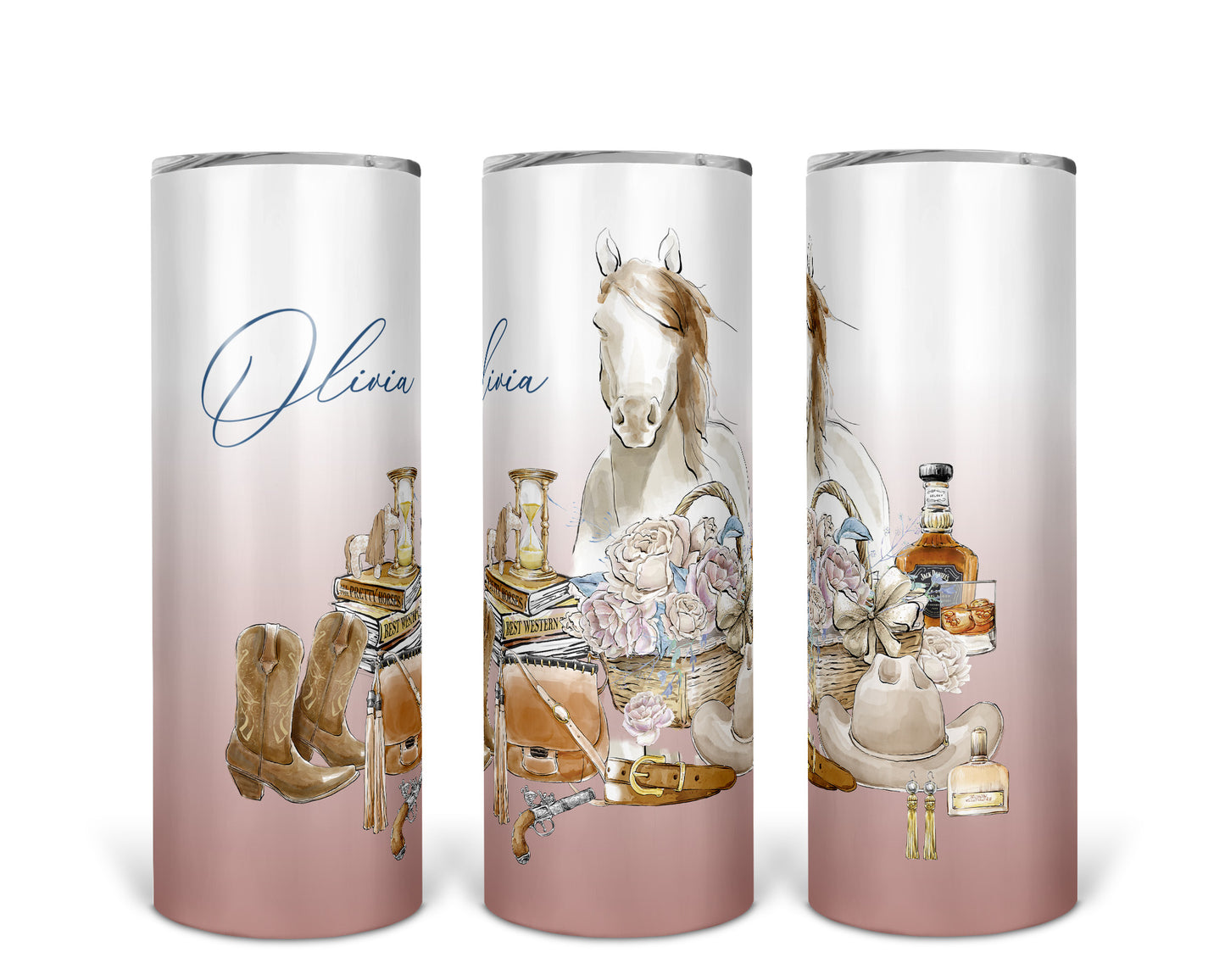 Skinny Tumbler with Straw, 20oz, Personalised, Horse, Western