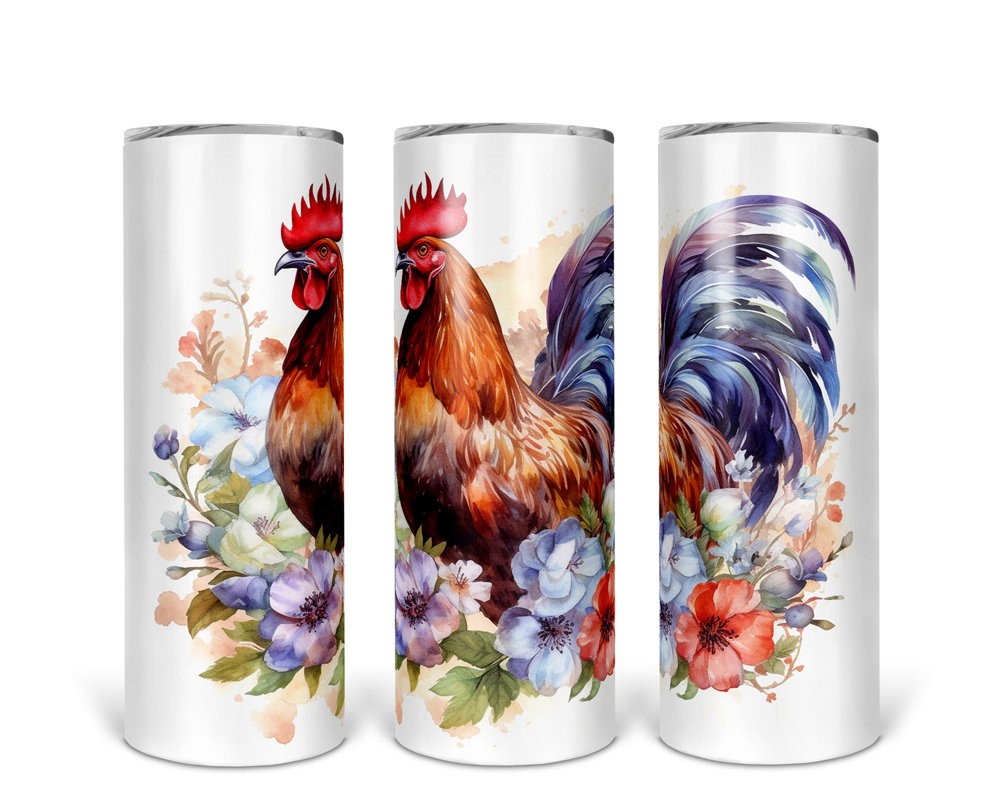 Skinny Tumbler with Straw, 20oz, Rooster