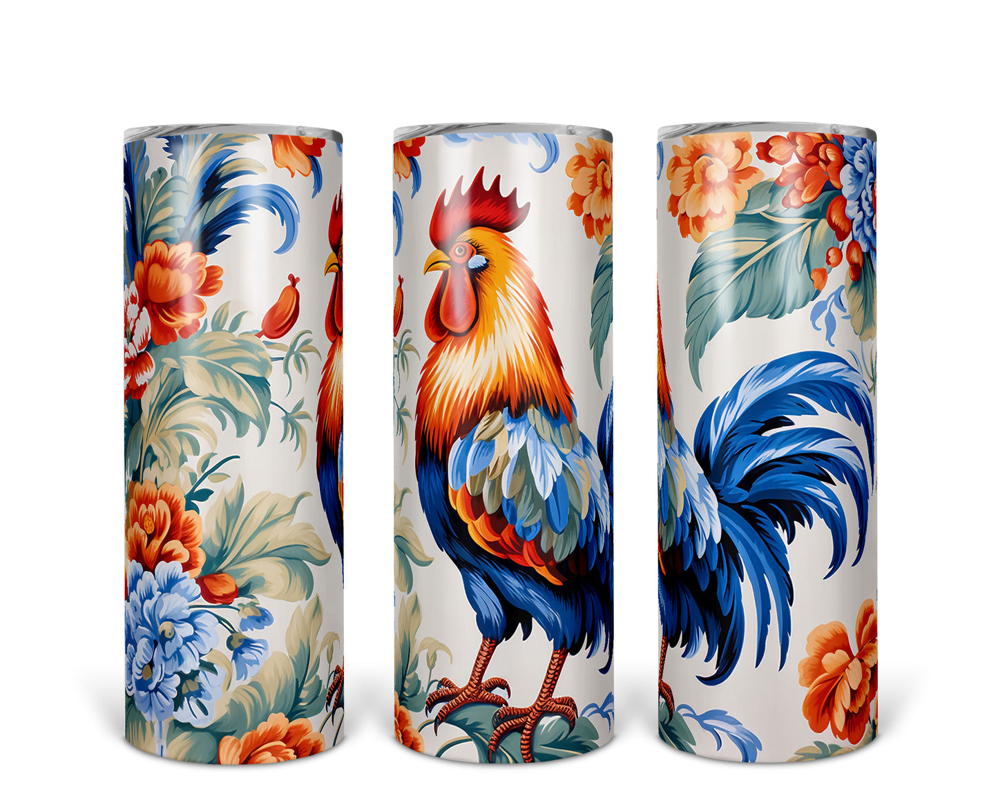 Skinny Tumbler with Straw, 20oz, Rooster