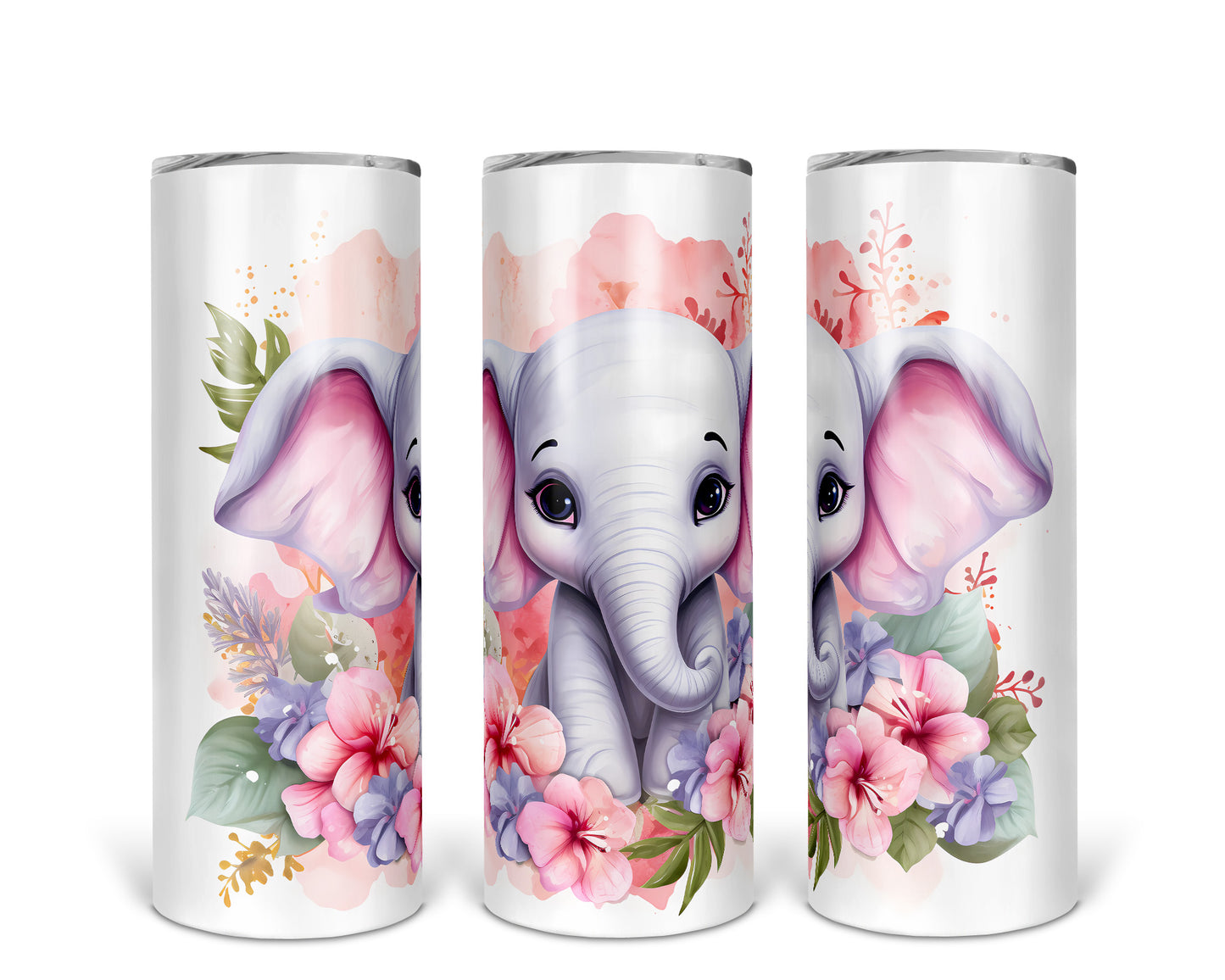 Skinny Tumbler with Straw, 20oz, Elephant, awd-255